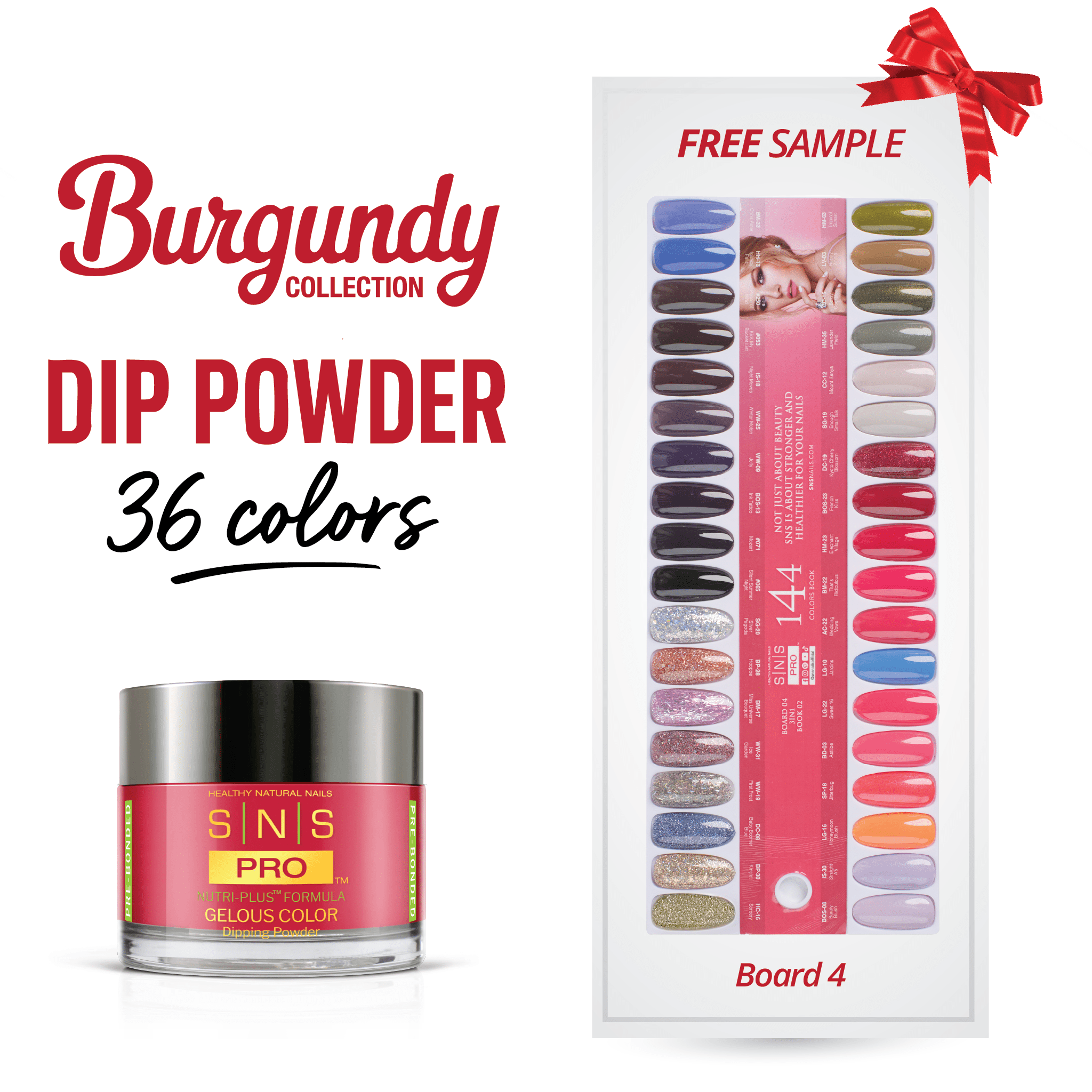 SNS Pro Dipping Powder - Set 36 Colors - Board 4 Burgundy (109 - 144) - DTK Nail Supply