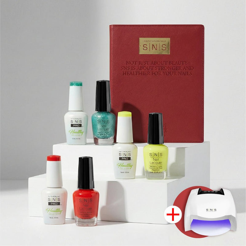 SNS Pro Gel Nail Polish Duo - Set 144 Colors - Burgundy Collection - FREE 1 SNS Cordless UV/LED Nail Lamps 54W - DTK Nail Supply