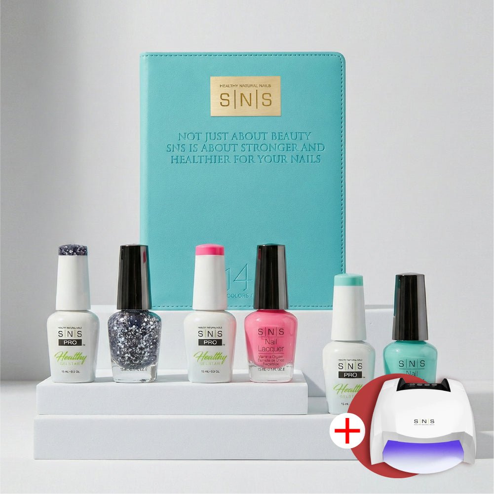 SNS Pro Gel Nail Polish Duo - Set 144 Colors - Tiffany Blue Collection - FREE 1 SNS Cordless UV/LED Nail Lamps 54W - DTK Nail Supply