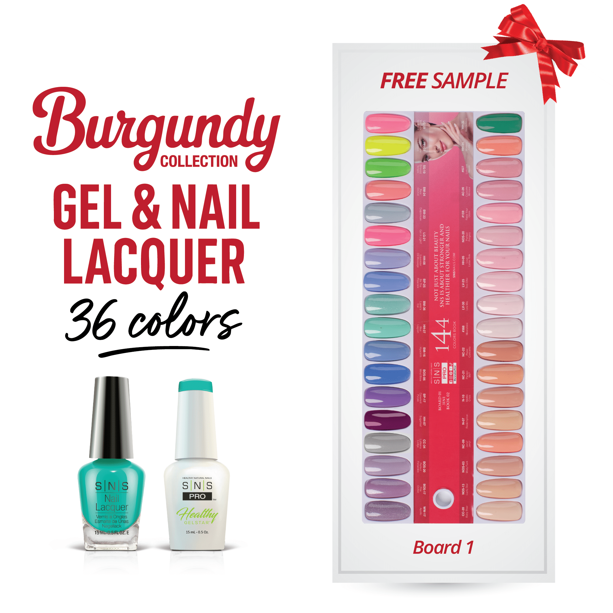 SNS Pro Gel Nail Polish Duo Set 36 Colors - Board 1 Burgundy (001 - 036) - DTK Nail Supply