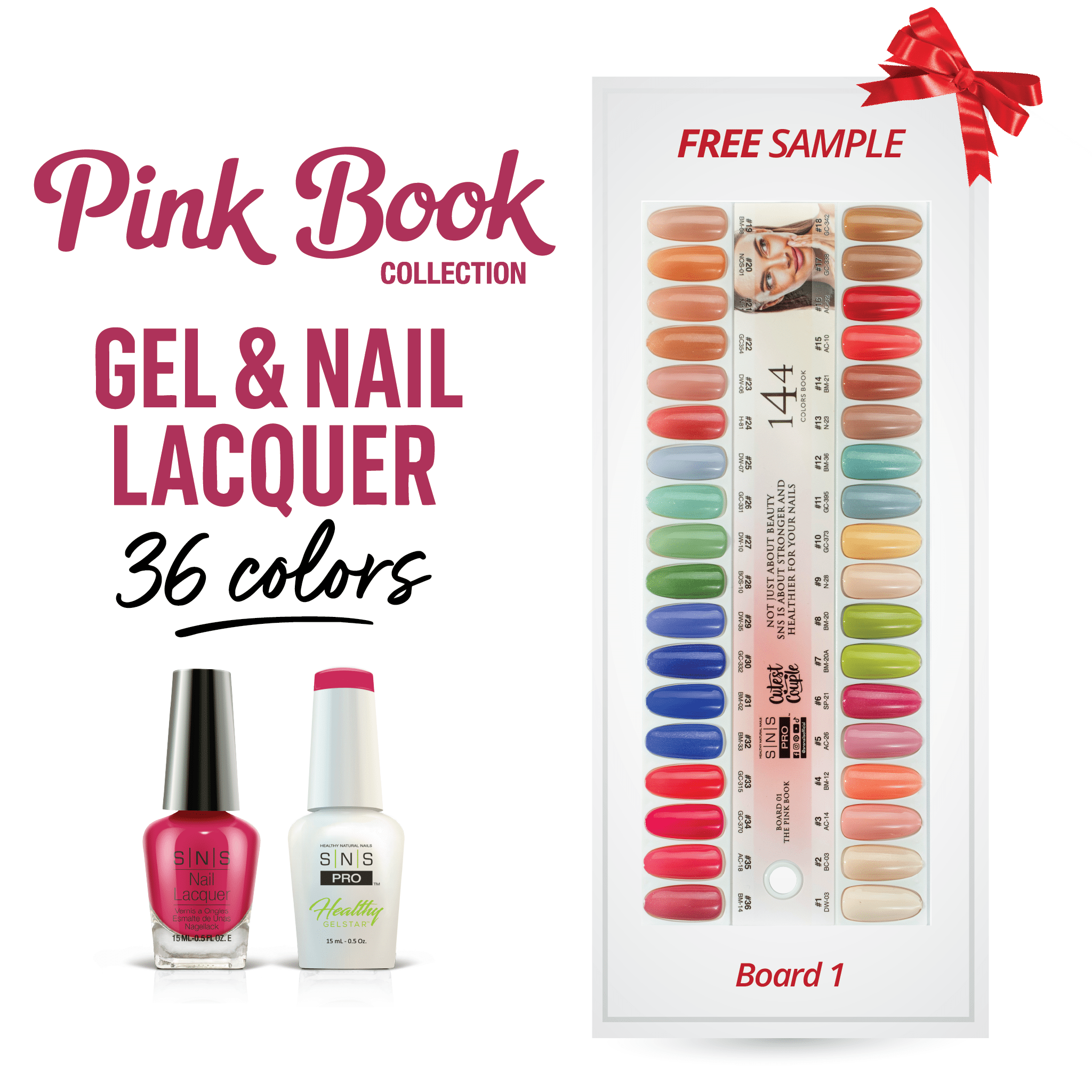 SNS Pro Gel Nail Polish Duo Set 36 Colors - Board 1 Pink Collection (001 - 036) - DTK Nail Supply