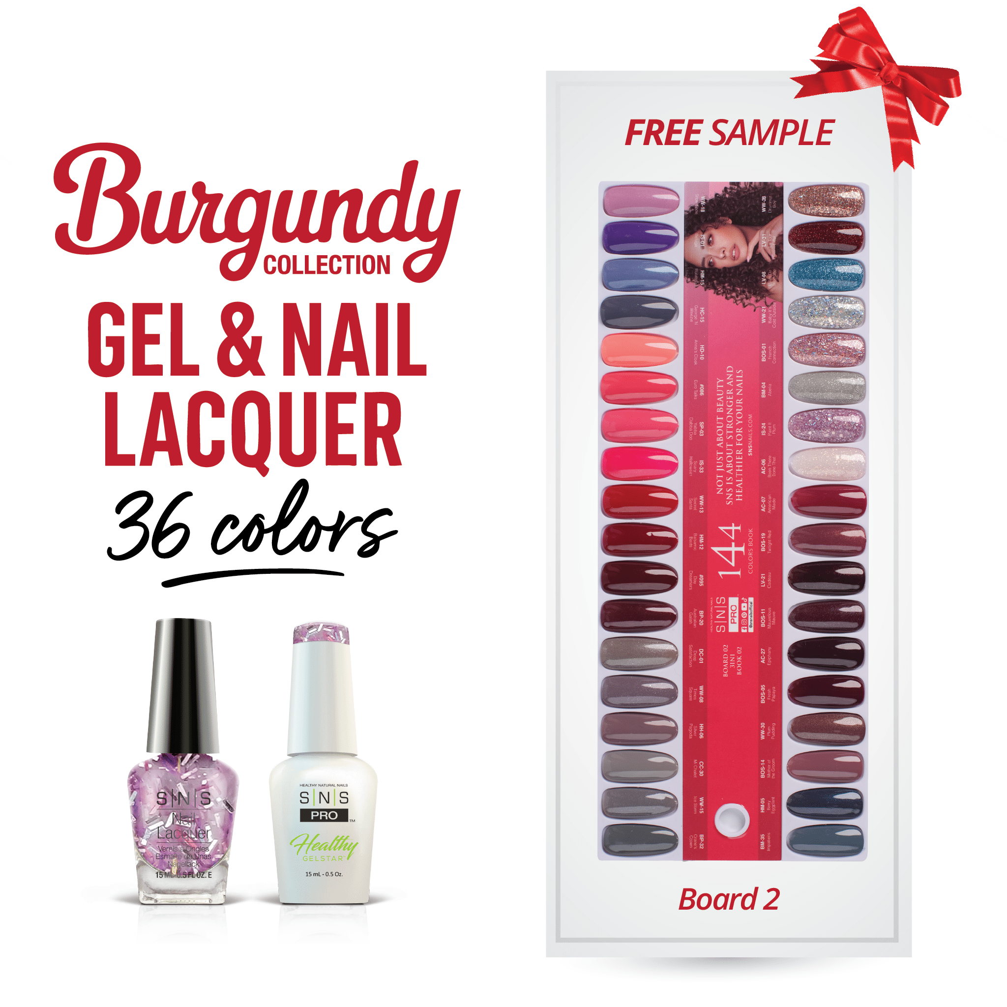 SNS Pro Gel Nail Polish Duo Set 36 Colors - Board 2 Burgundy (037 - 072) - DTK Nail Supply