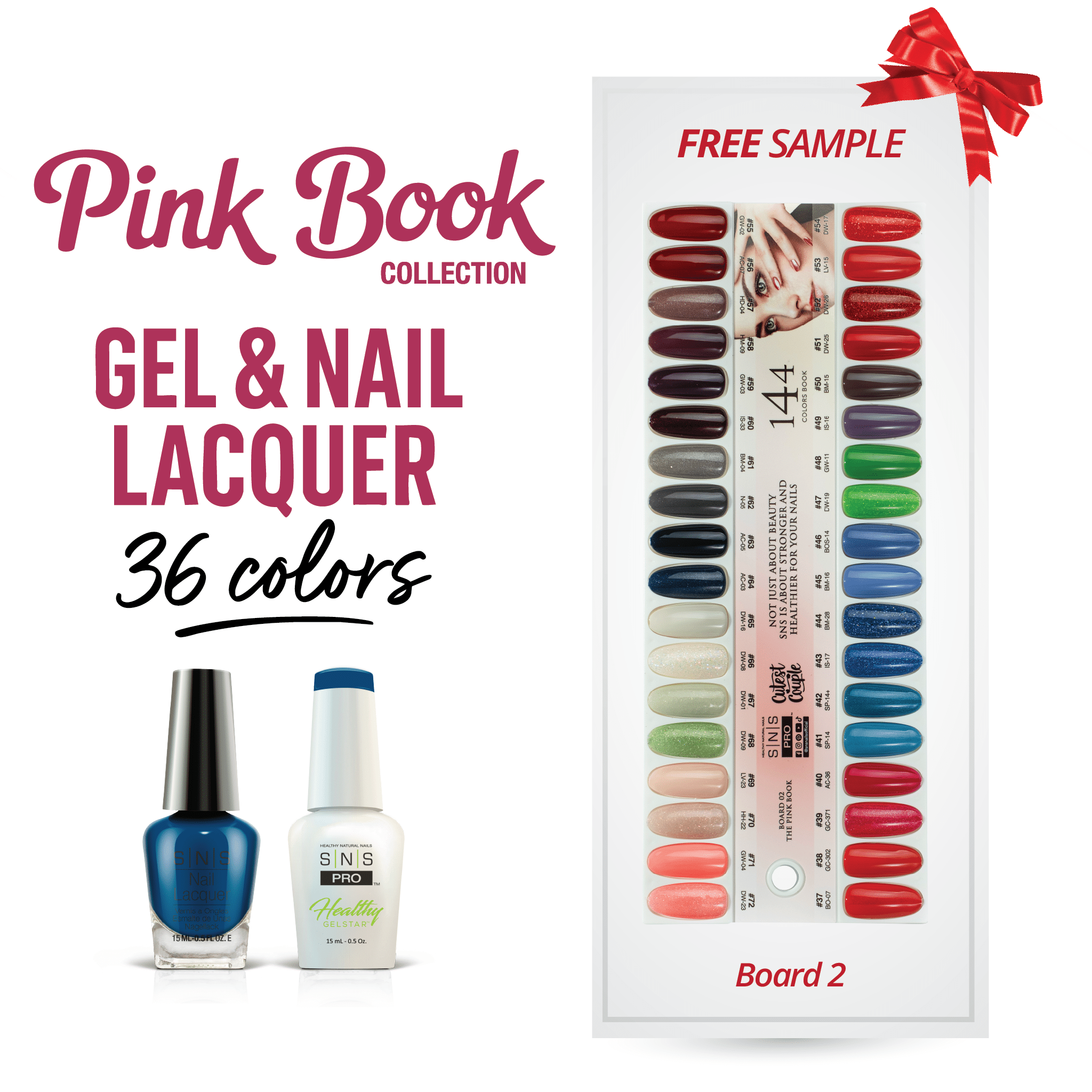 SNS Pro Gel Nail Polish Duo Set 36 Colors - Board 2 Pink Collection (037 - 072) - DTK Nail Supply