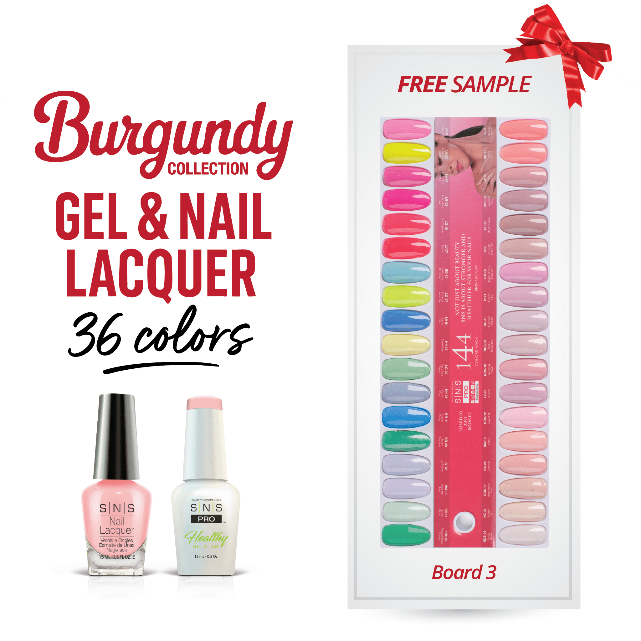 SNS Pro Gel Nail Polish Duo Set 36 Colors - Board 3 Burgundy (073 - 108) - DTK Nail Supply