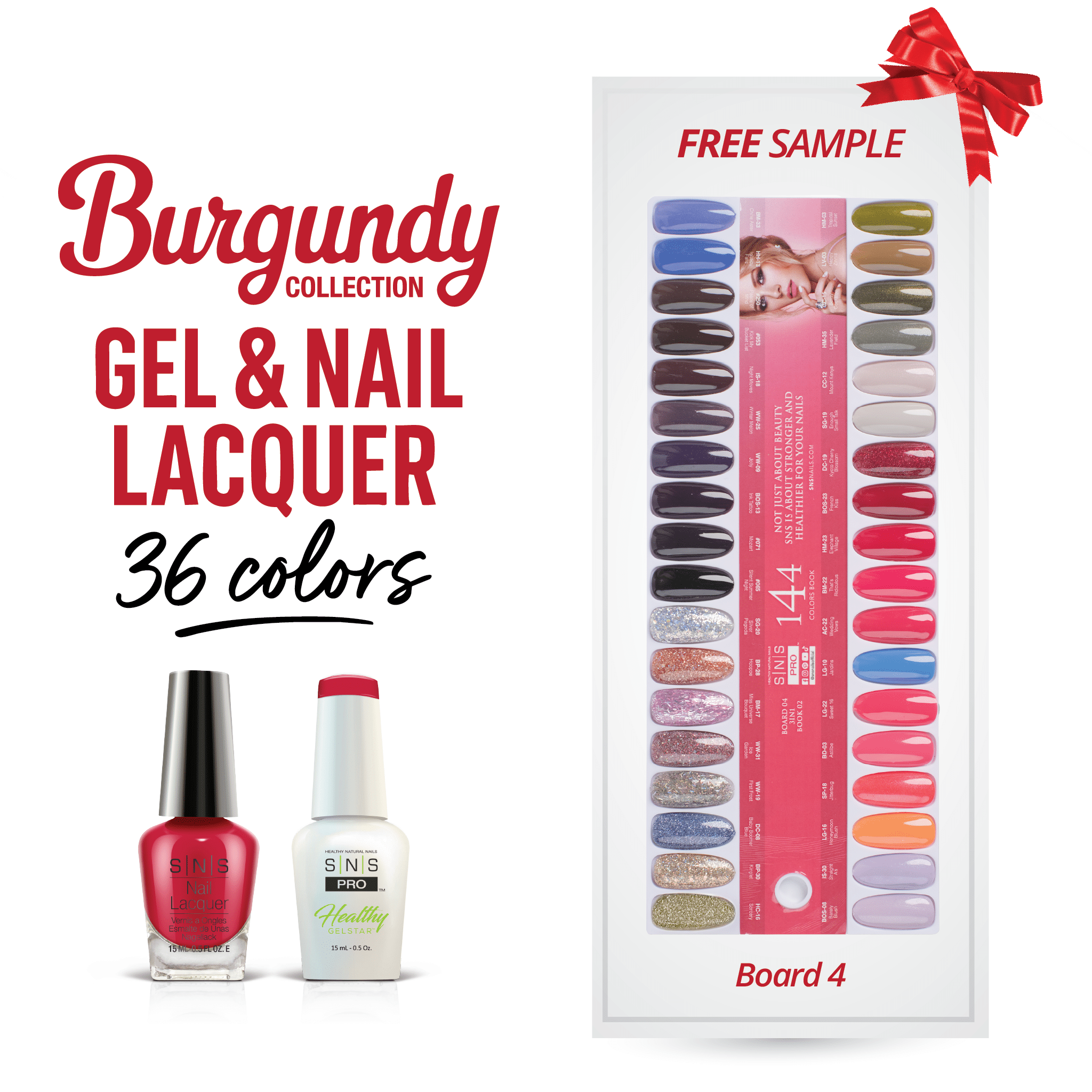 SNS Pro Gel Nail Polish Duo Set 36 Colors - Board 4 Burgundy (109 - 144) - DTK Nail Supply