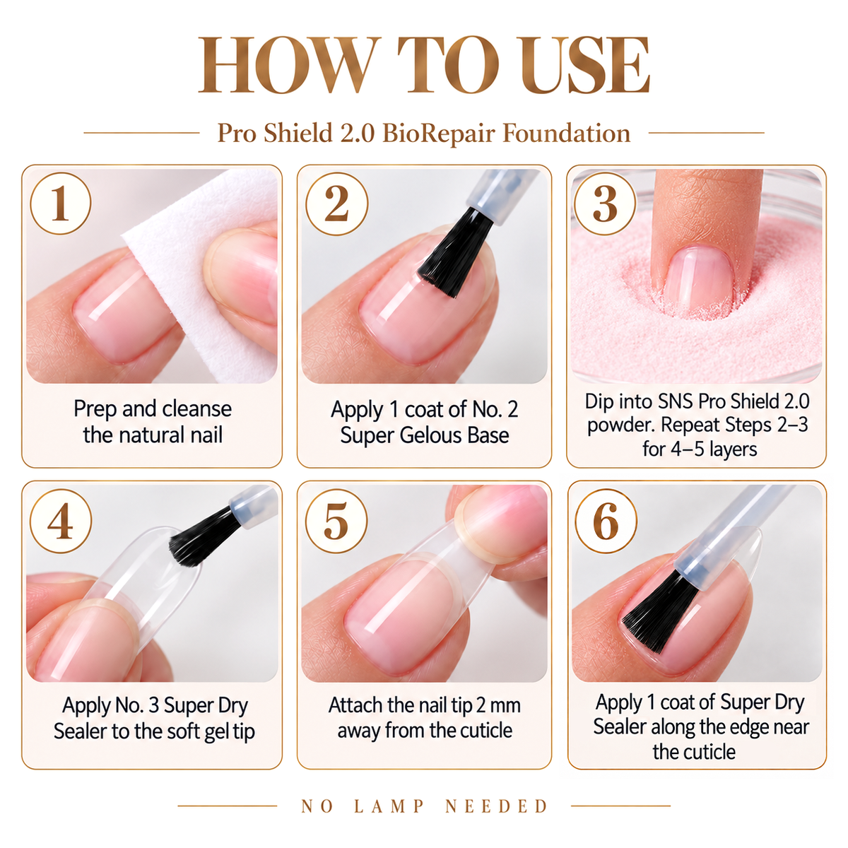 SNS Pro Shield 2.0 Combo - BioRepair Foundation, Gelous Base, Sealer Dry 0.5 oz, LAVIS Soft Gel Tips 4 Shapes - DTK Nail Supply