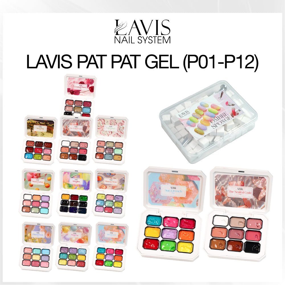 SPECIAL: Buy 10 LAVIS Pat Pat Gels, Free 2 Pat Gels (P6 & P8) + 1 Set of Sponges & Grabber - DTK Nail Supply