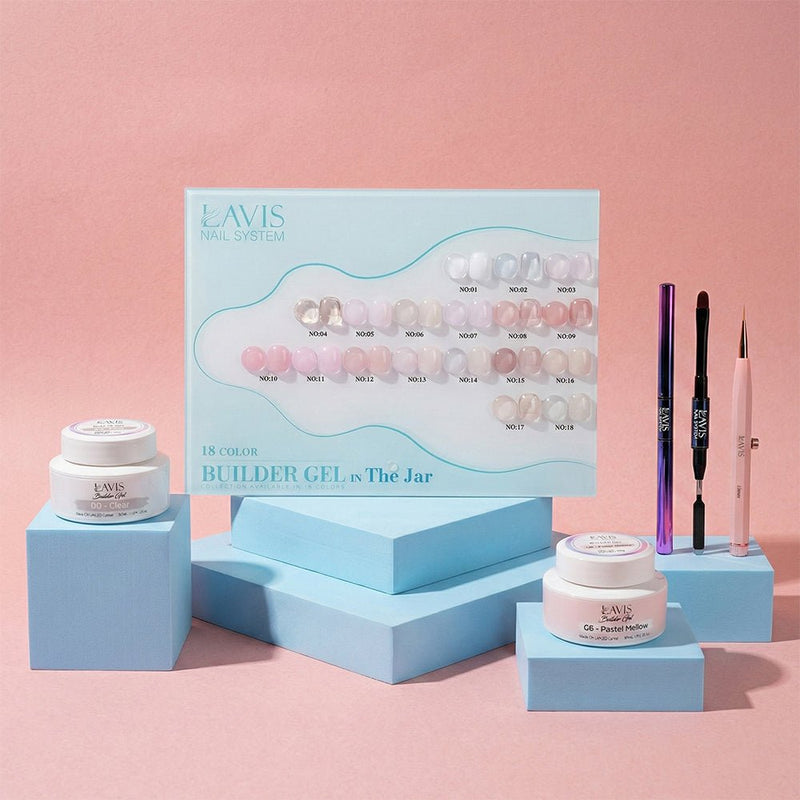 SPECIAL: Buy LAVIS Builder Gel in the Jar Collection, FREE 1 Builder Gel - Clear, 1 Poly Gel Brush, 1 Retractable Brush - DTK Nail Supply