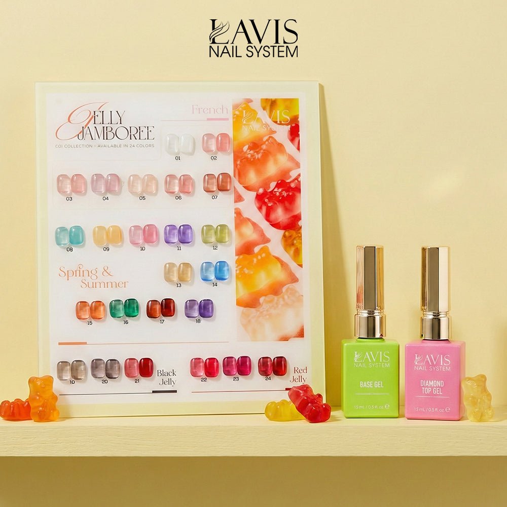 SPECIAL: Buy LAVIS C01 Jelly Jamboree Collection, FREE 1 Set of LAVIS Base & Top Gel - DTK Nail Supply