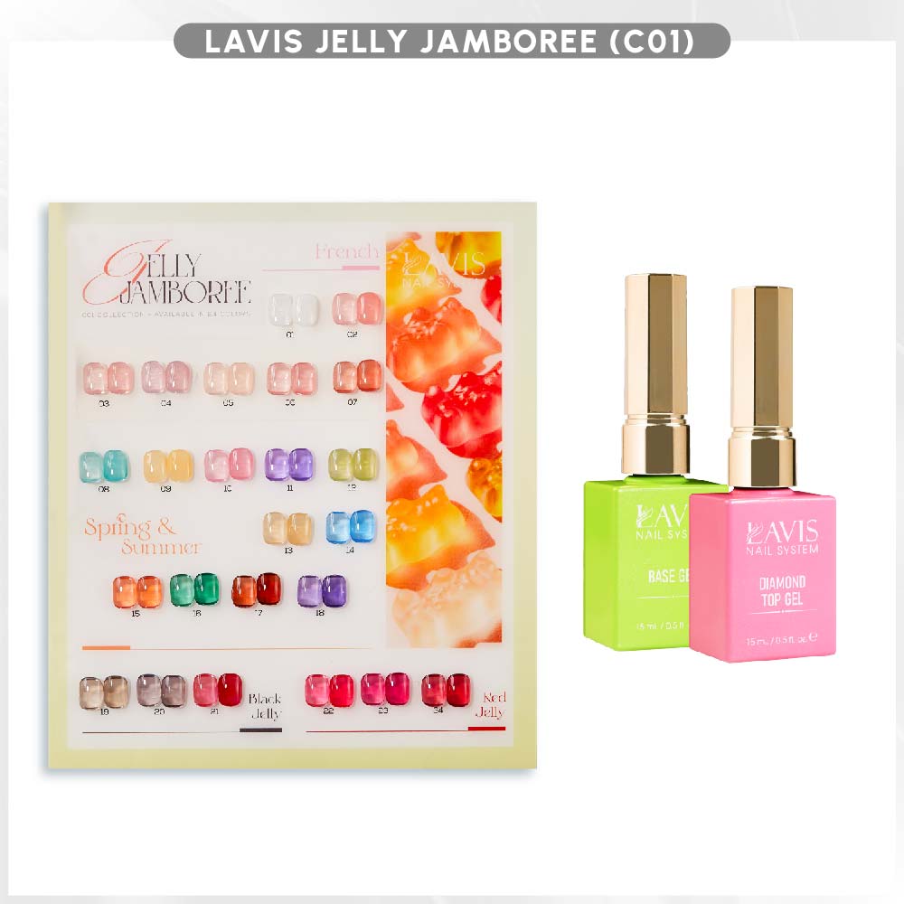 SPECIAL: Buy LAVIS C01 Jelly Jamboree Collection, FREE 1 Set of LAVIS Base & Top Gel - DTK Nail Supply