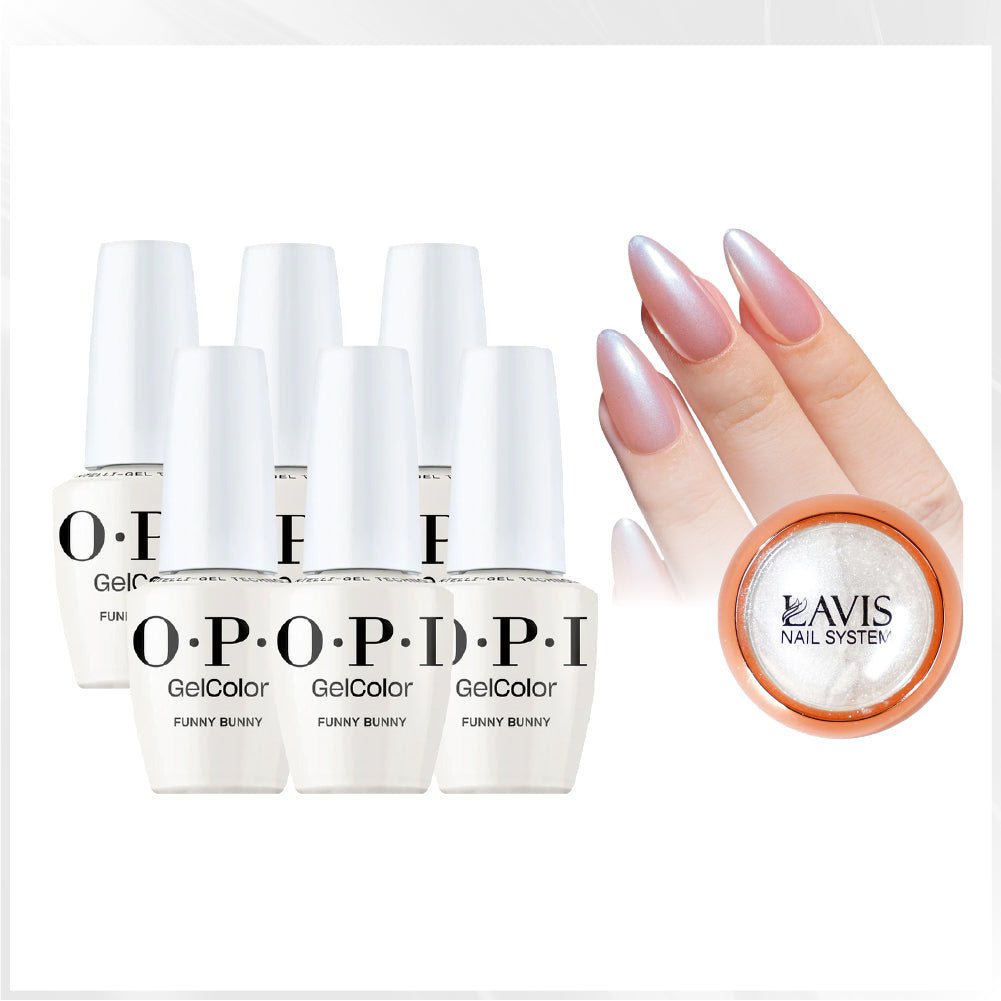 OPI Intelli-Gel - Set 6 Colors - H22 Funny Bunny, FREE 1 Chrome Powder