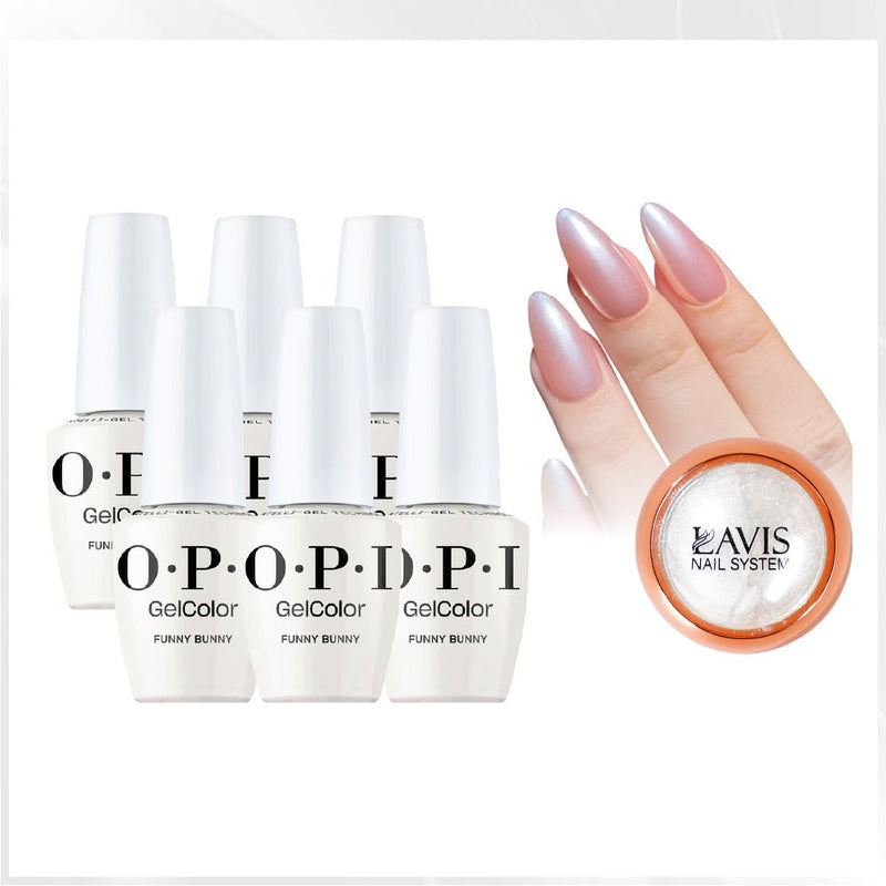 OPI Intelli-Gel - Set 6 Colors - H22 Funny Bunny, FREE 1 Chrome Powder