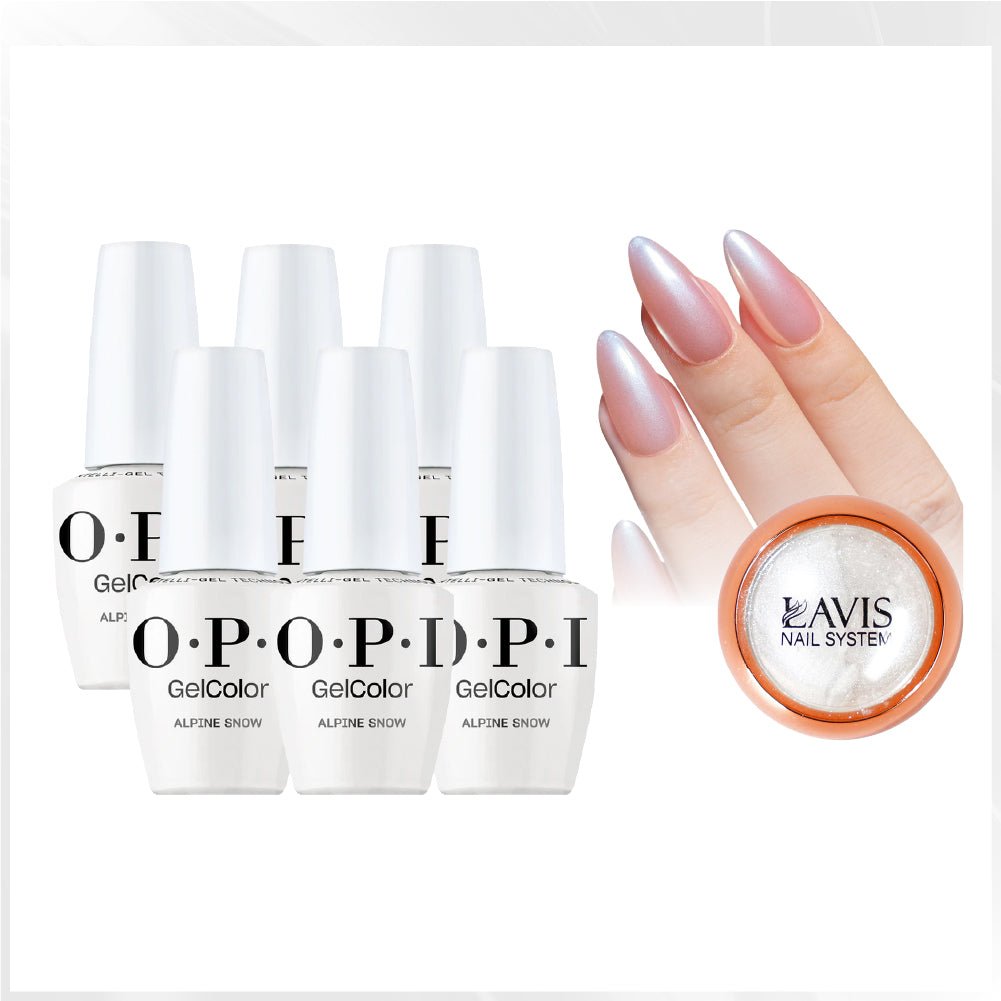 OPI Intelli-Gel - Set 6 Colors - L00 Alpine Snow, FREE 1 Chrome Powder