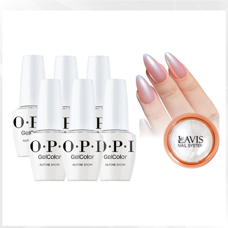 OPI Intelli-Gel - Set 6 Colors - L00 Alpine Snow, FREE 1 Chrome Powder