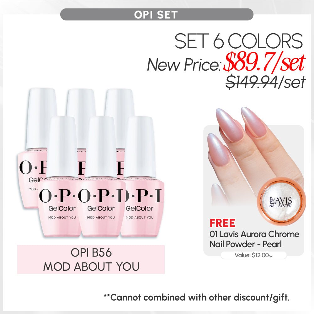SPECIAL: OPI Set 6 Colors, FREE 1 Chrome Powder - DTK Nail Supply