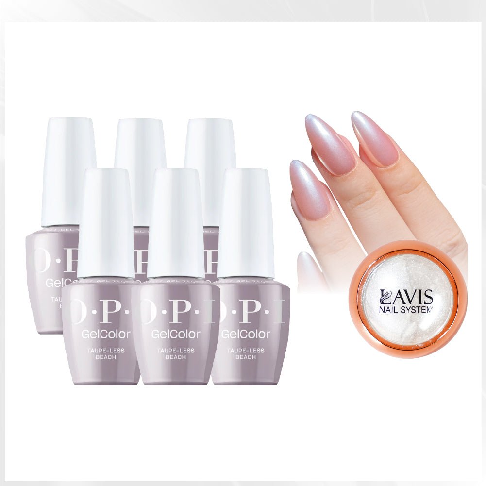 OPI Intelli-Gel - Set 6 Colors - A61 Taupe-less Beach, FREE 1 Chrome Powder