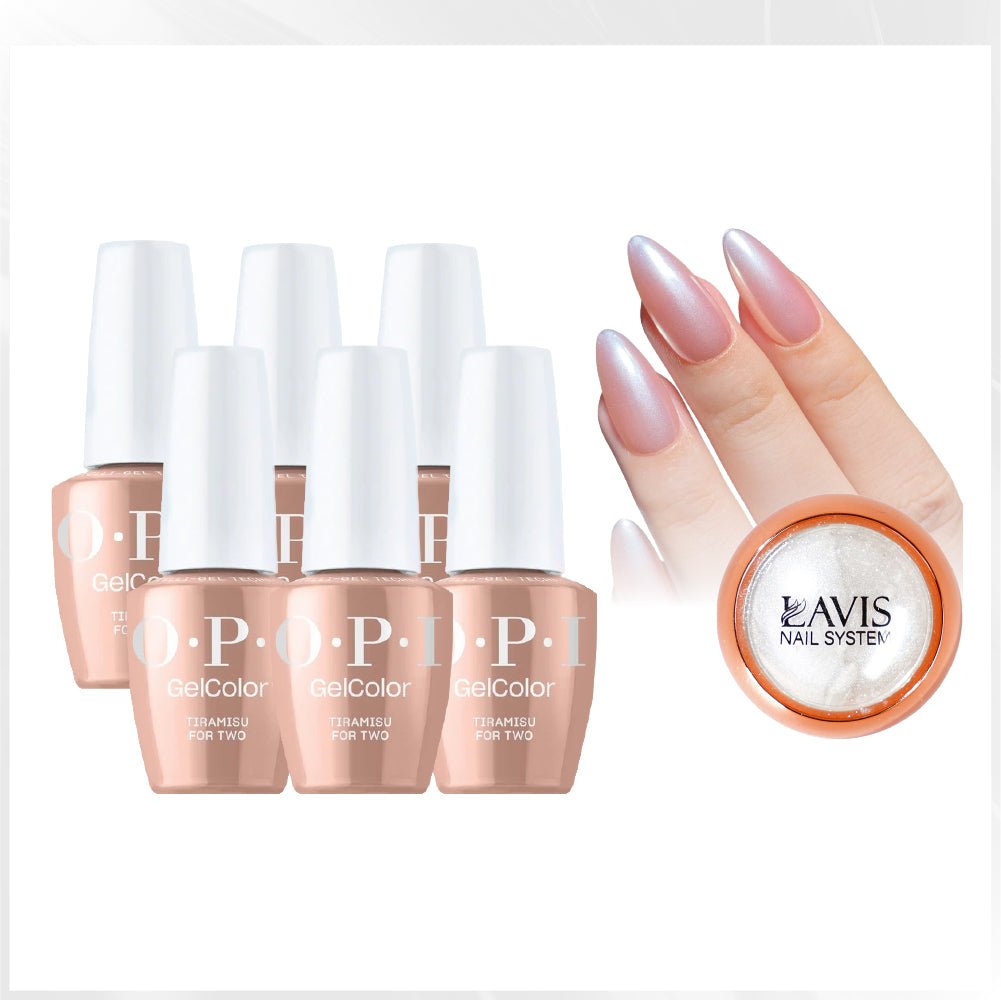 OPI Intelli-Gel - Set 6 Colors - V28 Tiramisu for Two, FREE 1 Chrome Powder