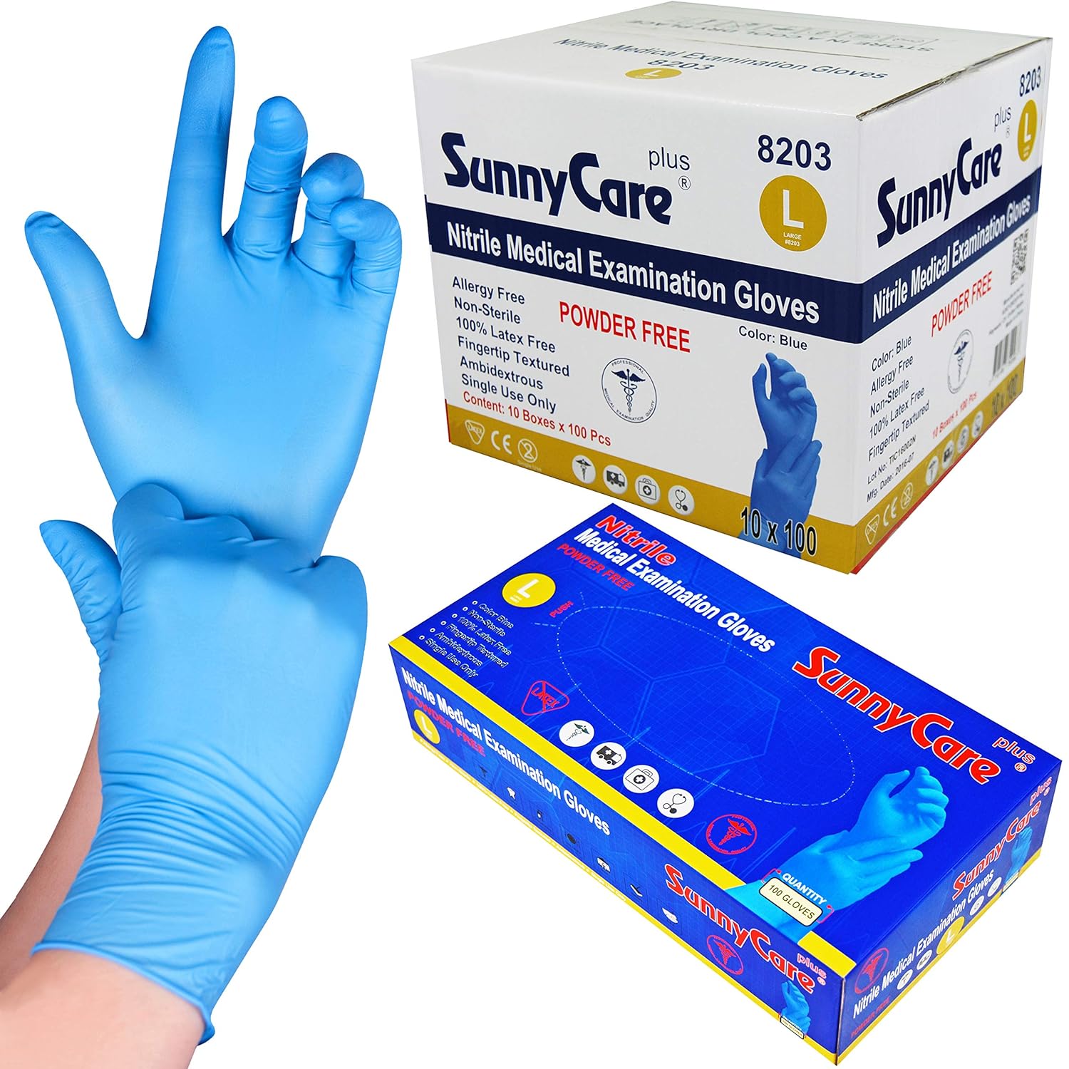 Sunnycare Nitrile Medical Examination Gloves - Size L (Box) - DTK Nail Supply