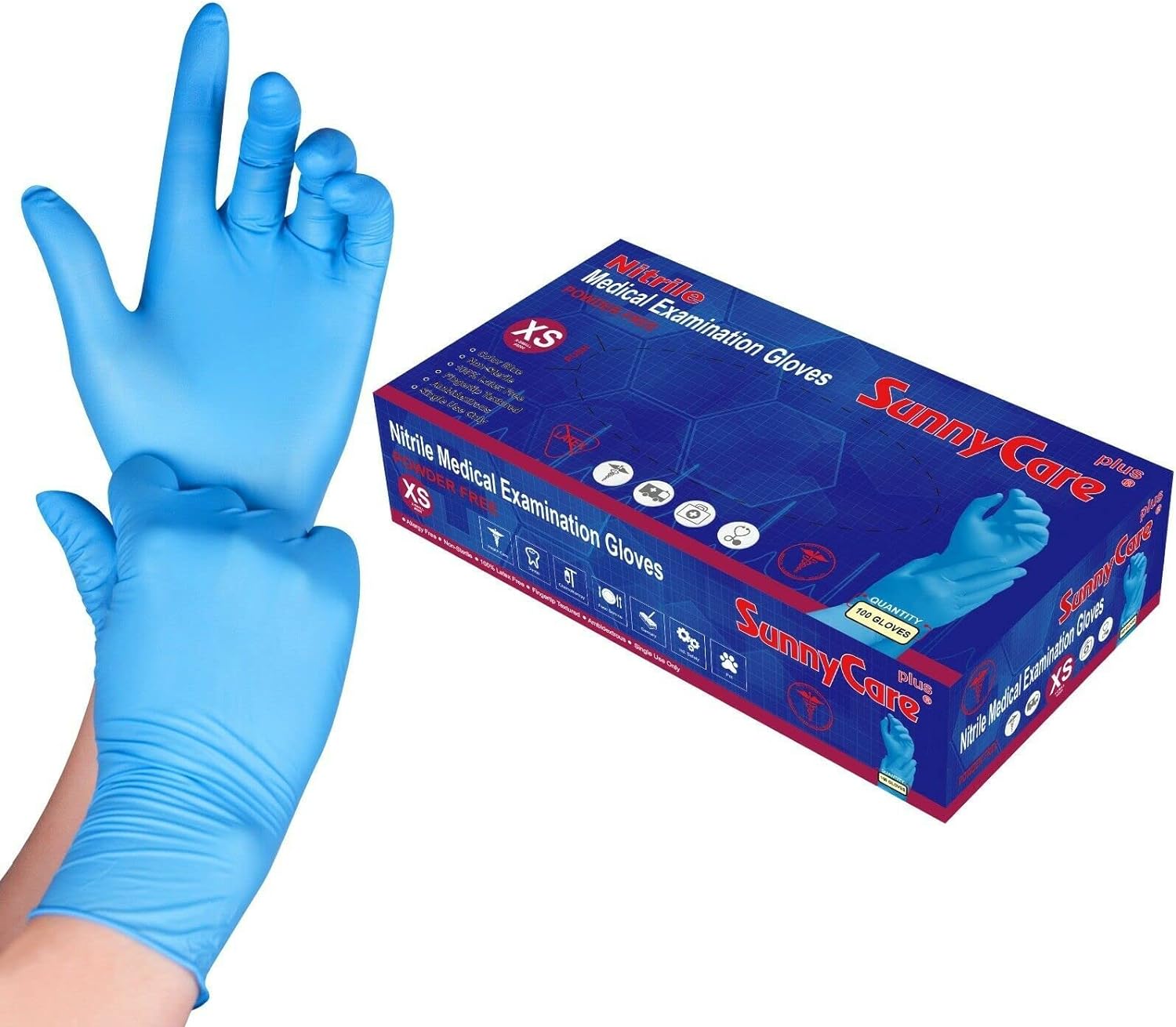 Sunnycare Nitrile Medical Examination Gloves - Size XS - 10 box/Case - DTK Nail Supply