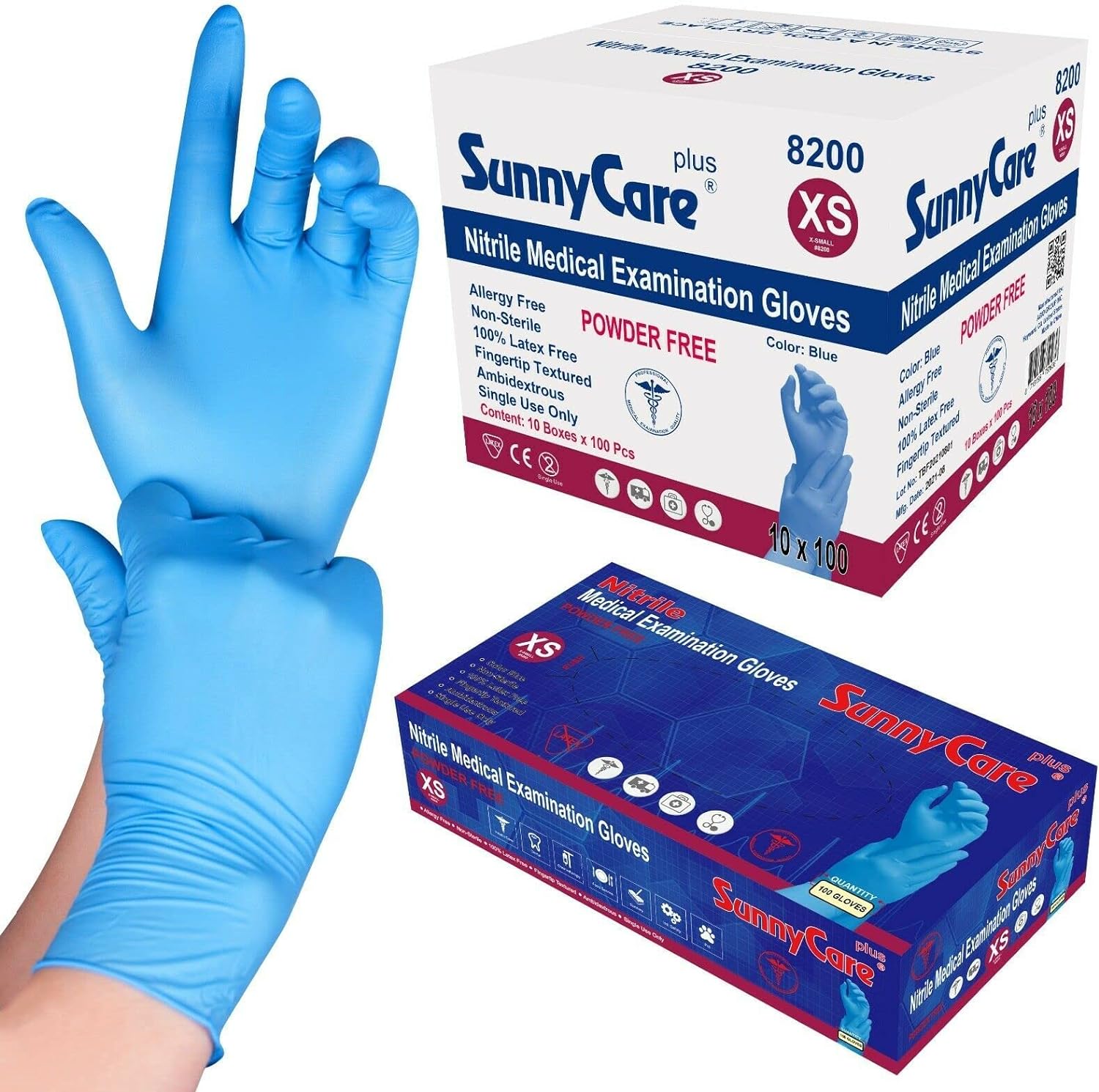 Sunnycare Nitrile Medical Examination Gloves - Size XS - 10 box/Case - DTK Nail Supply