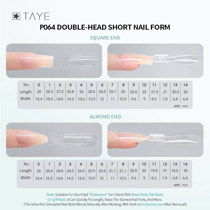 TAYE Dual Form Tips - P064 Double - Head Short Nail Form Clear - DTK Nail Supply