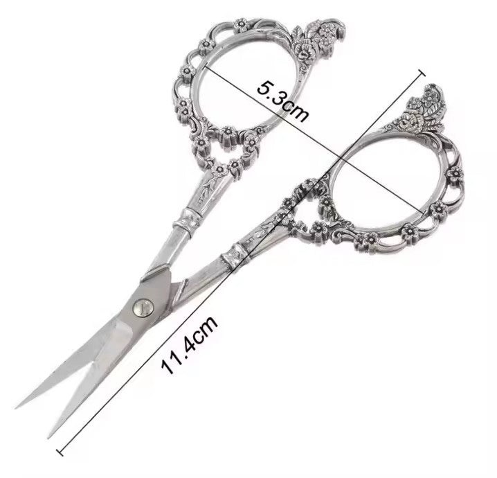 Vintage plum blossom scissors classic design sewing scissors - Silver - DTK Nail Supply