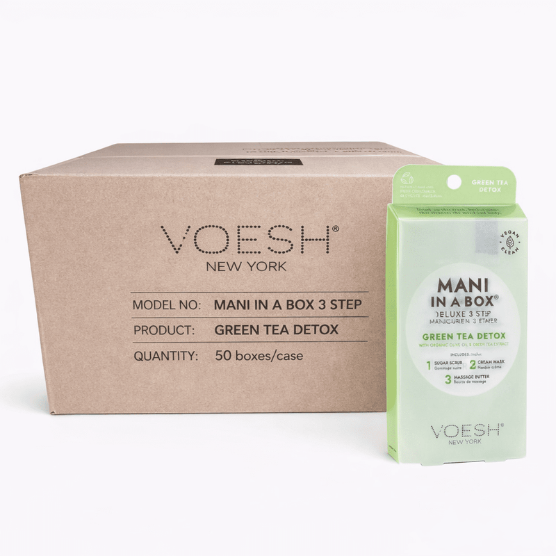 Voesh Mani In a Box 3 Step - Case of 50 Pedi A Box - Green Tea - DTK Nail Supply