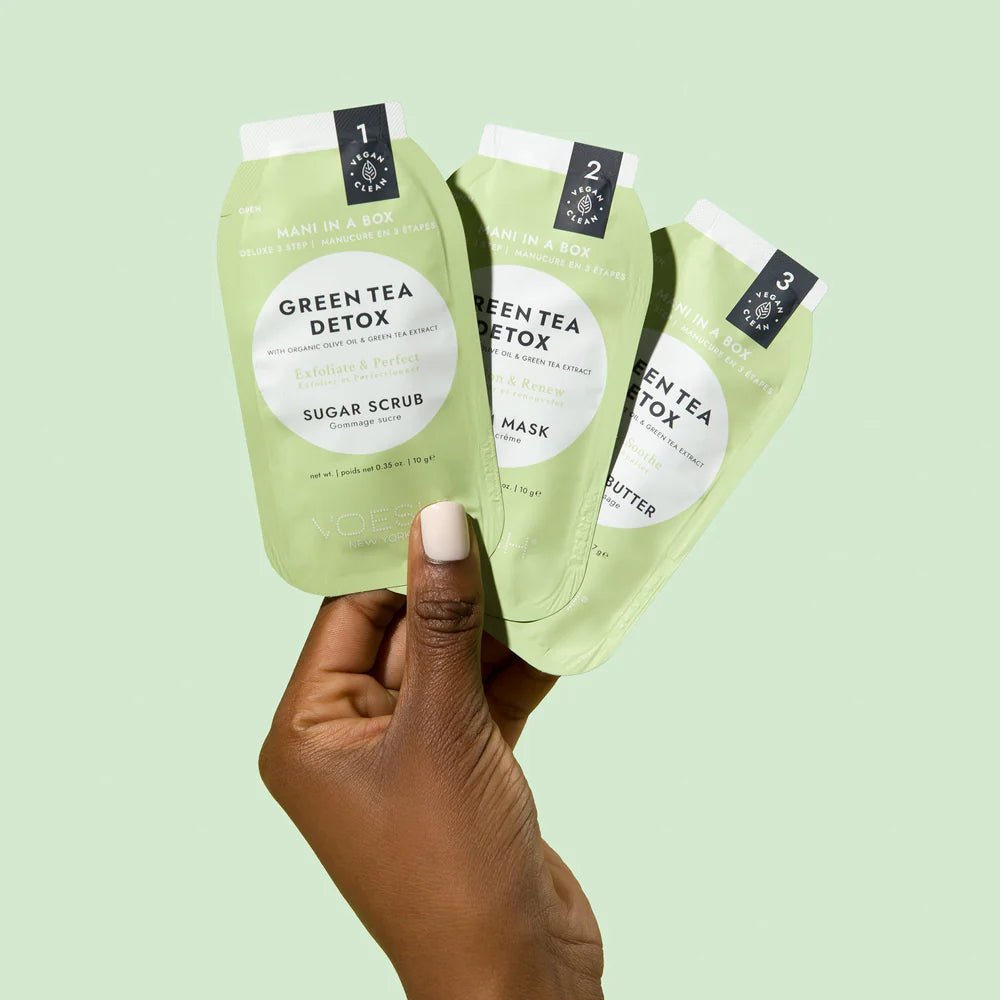 Voesh Mani In a Box 3 Step - Case of 50 Pedi A Box - Green Tea - DTK Nail Supply