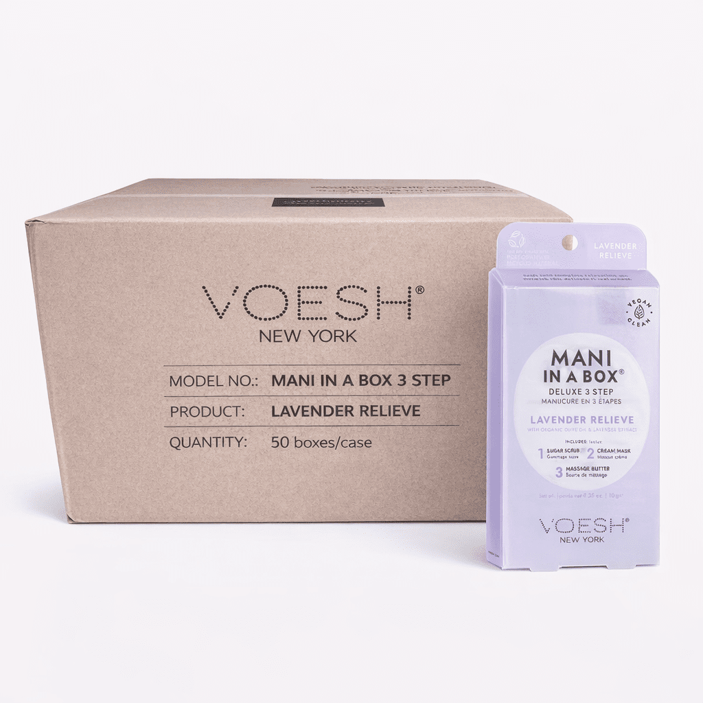 Voesh Mani In a Box 3 Step - Case of 50 Pedi A Box - Lavender Relieve - DTK Nail Supply