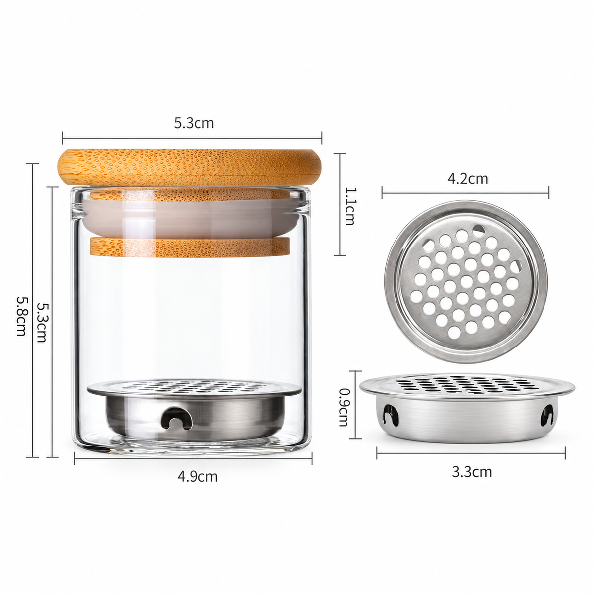 Nail Art Brush Washing Cup - Glass with Bamboo Lid and Steel Mesh - DTK Nail Supply