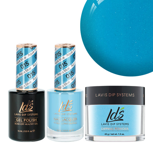  LDS 3 in 1 - 015 Aqua Blue - Dip, Gel & Lacquer Matching by LDS sold by DTK Nail Supply