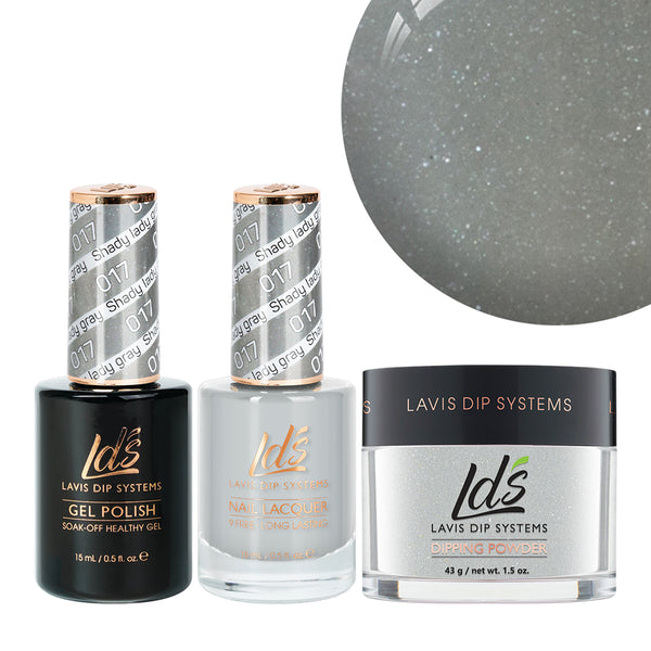  LDS 3 in 1 - 017 Shady Lady Gray - Dip, Gel & Lacquer Matching by LDS sold by DTK Nail Supply