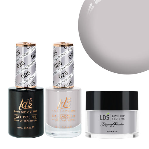  LDS 3 in 1 - 025 Gray Heather - Dip, Gel & Lacquer Matching by LDS sold by DTK Nail Supply