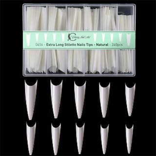  0456 - Extra Long Stiletto Nails Tips - Natural - 240pcs by Other Nail Tip sold by DTK Nail Supply