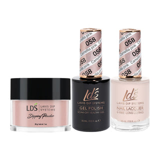  LDS 3 in 1 - 058 Camellia Pink - Dip (1oz), Gel & Lacquer Matching by LDS sold by DTK Nail Supply