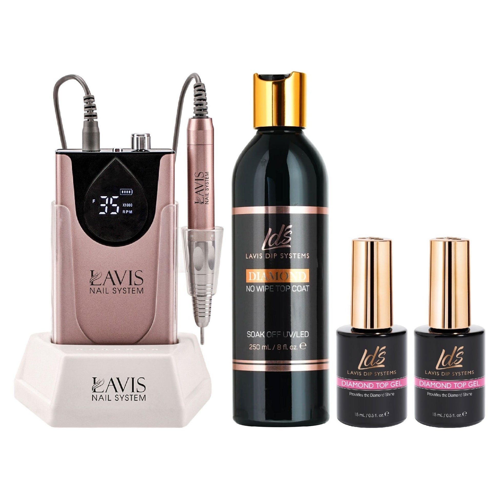 1 Lavis Nail Drill & 1 LDS Top Gel Refill & 2 LDS Top Gel 0.5oz - DTK Nail Supply