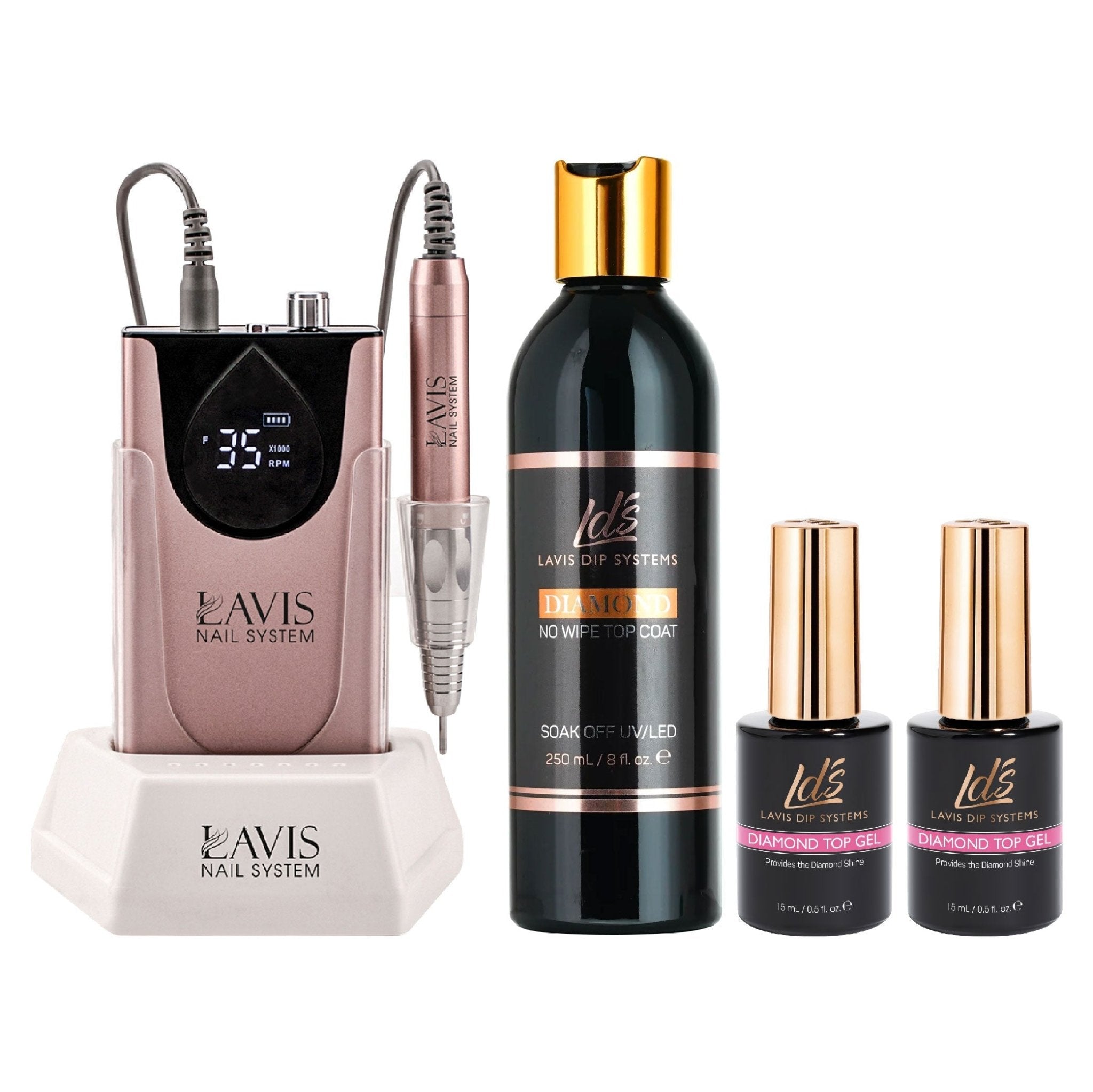1 Lavis Nail Drill & 1 LDS Top Gel Refill & 2 LDS Top Gel 0.5oz - DTK Nail Supply