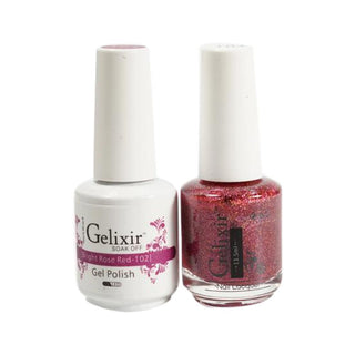  Gelixir Gel Nail Polish Duo - 102 Glitter, Pink Colors - Bright Rose Red by Gelixir sold by DTK Nail Supply