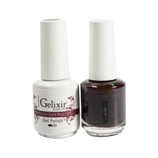  Gelixir Gel Nail Polish Duo - 107 Glitter Red Colors - Romantic Gold Red by Gelixir sold by DTK Nail Supply
