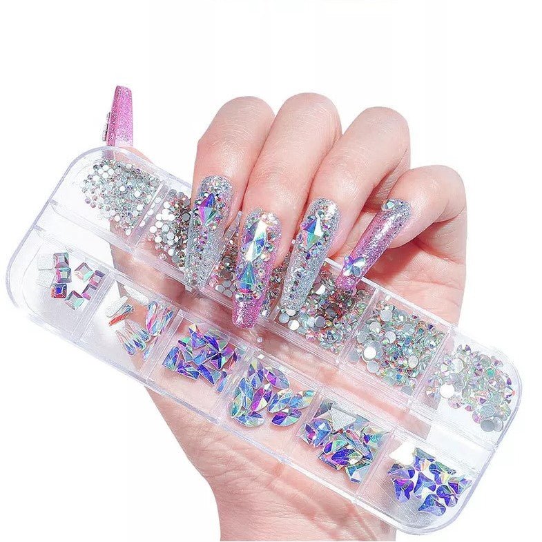 12 Grids Flatback Rhinestones RB - 04 Aurora AB - DTK Nail Supply