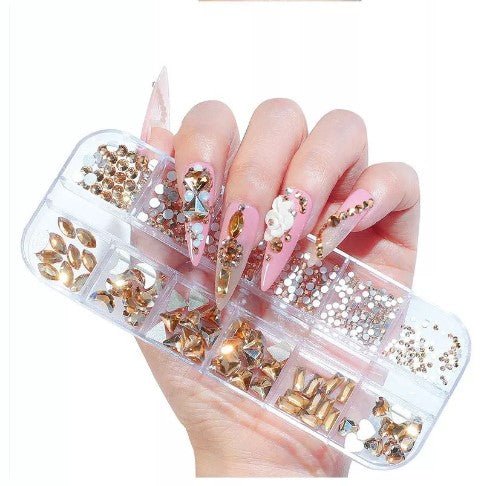 12 Grids Flatback Rhinestones RB - 06 Champagne - DTK Nail Supply