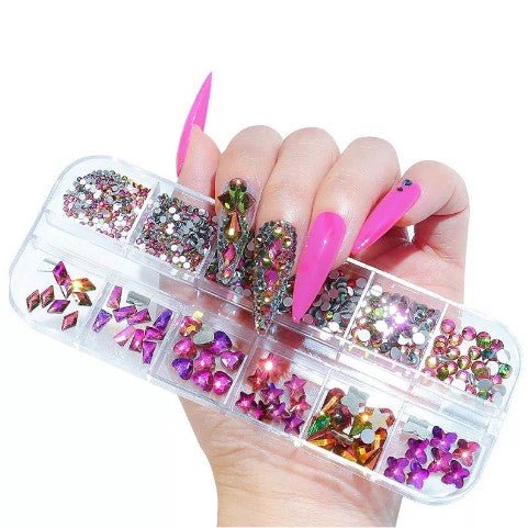 12 Grids Flatback Rhinestones RB - 11 Flame AB - DTK Nail Supply