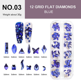  12 Grids Flat Diamonds Rhinestones #03 Blue by Rhinestones sold by DTK Nail Supply