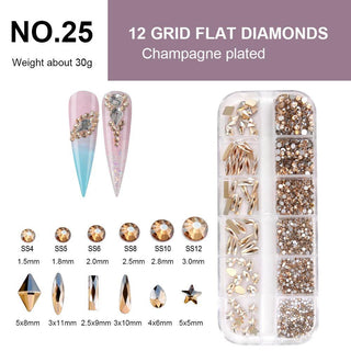12grid/case Nail Rhinestone AB Crystal Rhinestone Diamond Gem 3D