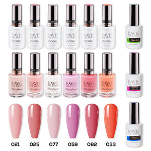  LAVIS Gel & Matching Lacquer Starter Kit G6: 021, 025, 077, 059, 082, 033, Base,Top & Bond Primer by LAVIS NAILS sold by DTK Nail Supply