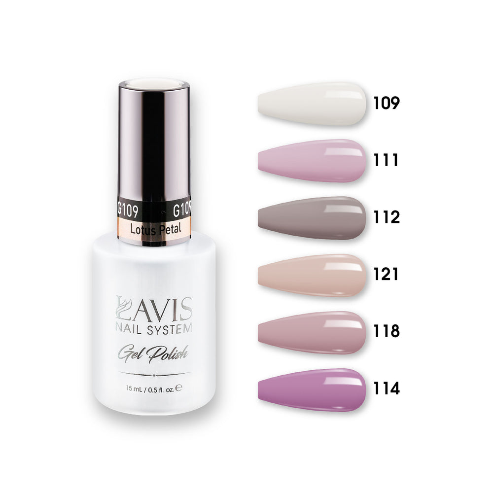 Lavis Gel Color Set 1 (6 colors): 109; 111; 112; 121; 118; 114 by LAVIS NAILS sold by DTK Nail Supply