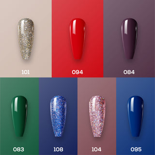  Lavis Holiday Collection: 7 Gel Polishes, 1 Base Gel, 1 Top Gel - Set 25 - 101, 094, 084, 083, 108, 104, 095 + BT by LAVIS NAILS sold by DTK Nail Supply