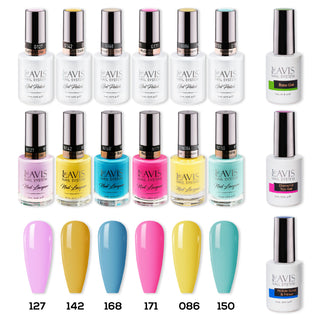  LAVIS Healthy Gel & Matching Lacquer Starter Summer Set G9: 127, 142, 168, 171, 086, 150, Base,Top & Bond Primer by LAVIS NAILS sold by DTK Nail Supply