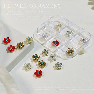  Flower Ornament 6 Grid Pack - Alloy Flowers by Classy Nail Art sold by DTK Nail Supply