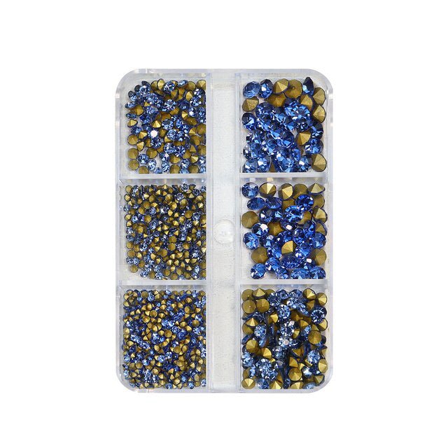 6 Grids Sharp Diamond Blue Glass Rhinestones 04 - DTK Nail Supply